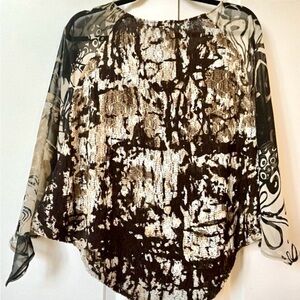 Alberto Makali Sheer Batwing Sleeve top, abstract design, elegant and funky